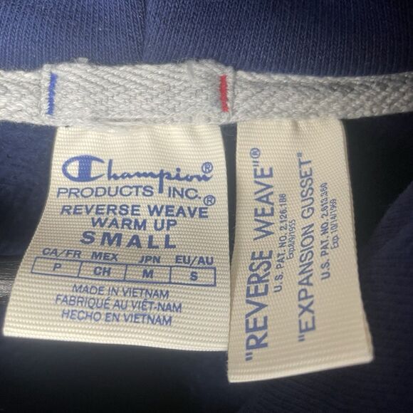 Champion Reverse Weave Women’s Warm Up Blue Hoodie Small Sweatshirt Embroidered - Picture 2 of 9